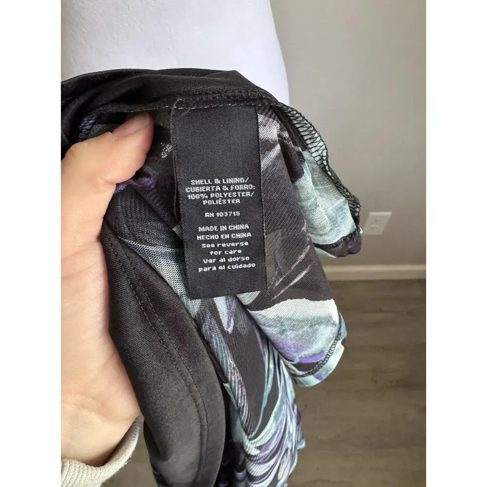 Zac & Rachel Black Teal Floral Sheer Blouse Womens 1X Career Flowy Beach - Picture 7 of 7